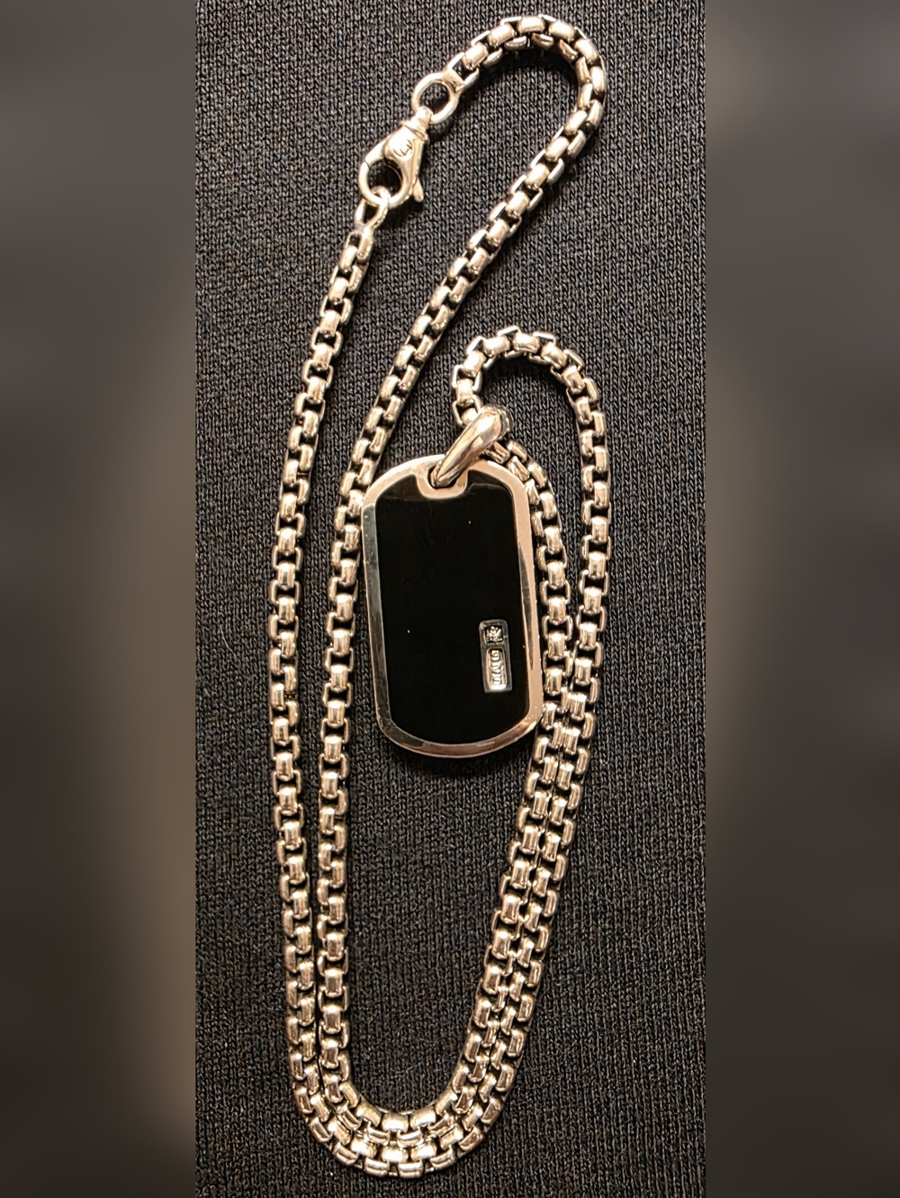 David Yurman Black Onyx Dog Tag Pendant Necklace. Yurman Box Chain 22"L × 2.7mmW - Picture 5 of 6